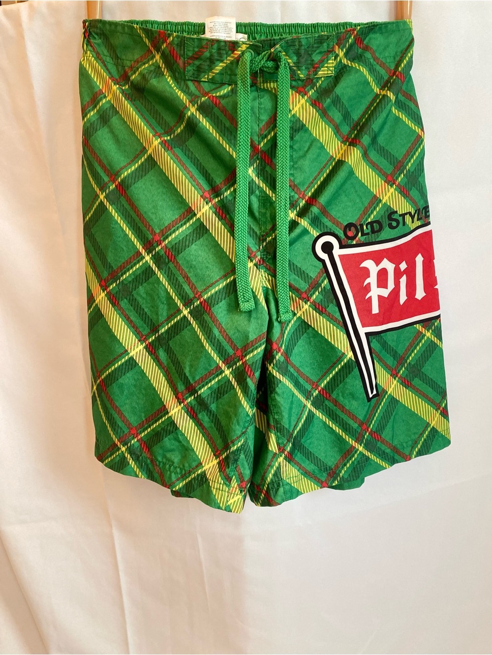 Vintage Molson Old Style Pilsner Swim Trunks Men M Green Plaid Board Shorts 2005